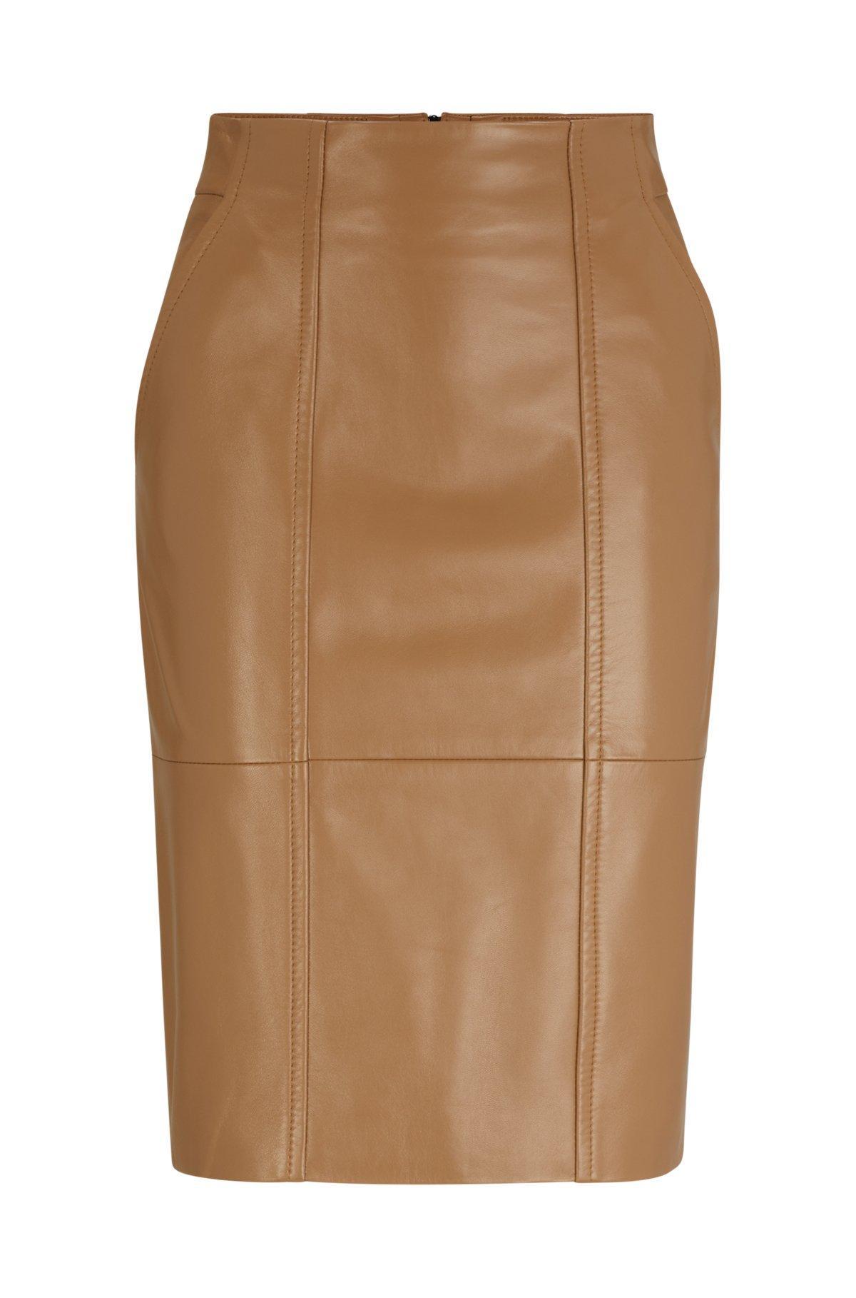 Seam-detail pencil skirt in lamb leather Product Image