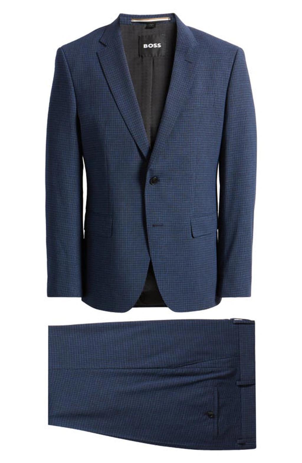 Huge Stretch Wool Blend Suit In Dark Blue Product Image