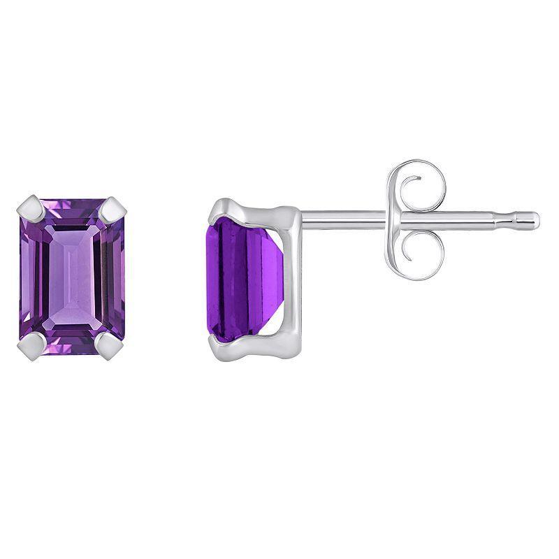 Celebration Gems 10k Gold Emerald Cut Amethyst Stud Earrings, Womens, White Product Image