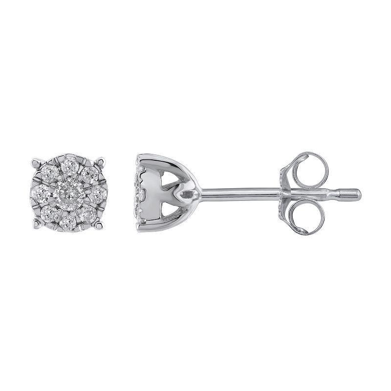 Yours and Mined 10k White Gold 1/7 Carat T.W. Diamond Cluster Stud Earrings, Womens Product Image