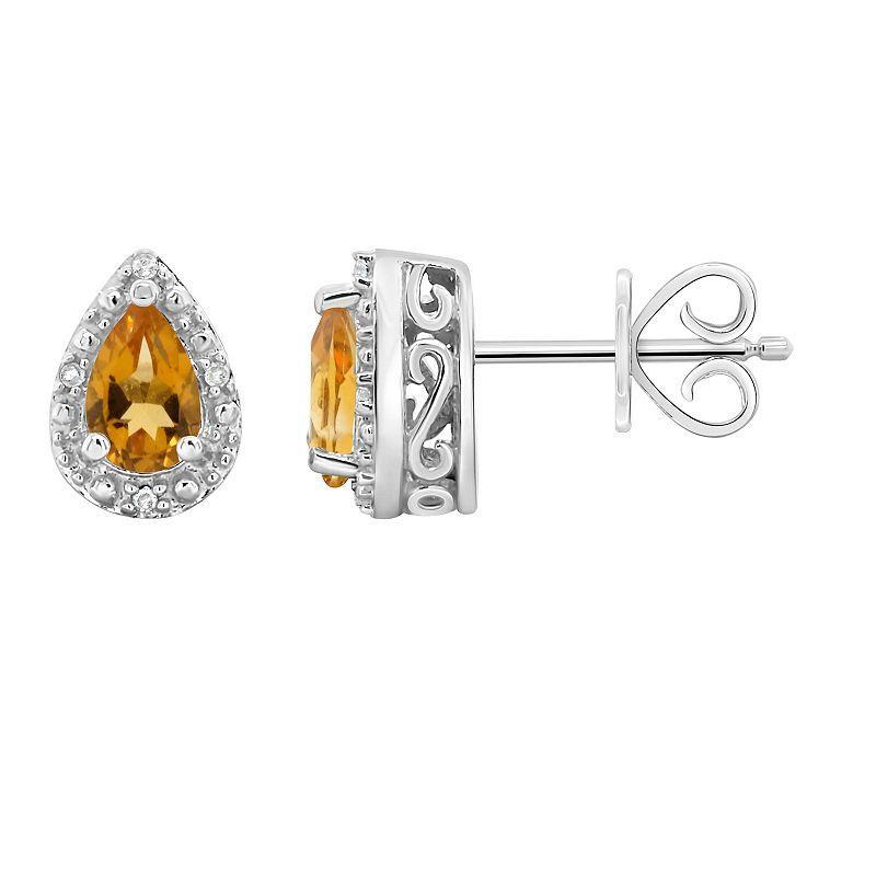 Gemstone and Diamond Accent Stud Earrings in Sterling Silver Product Image