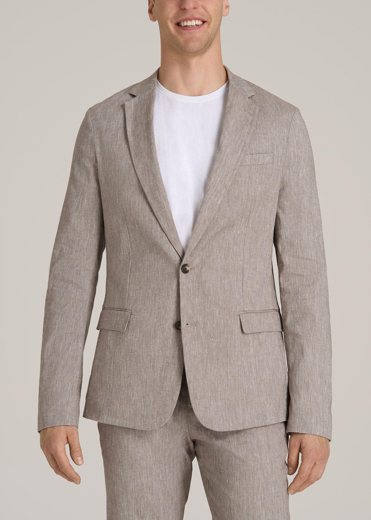 Stretch Linen Blazer for Tall Men in Brown Linen Product Image