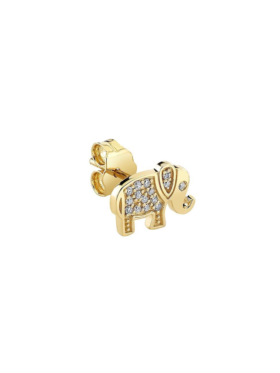 Womens 14K Yellow Gold & 0.06 TCW Diamond Elephant Stud Earrings Product Image