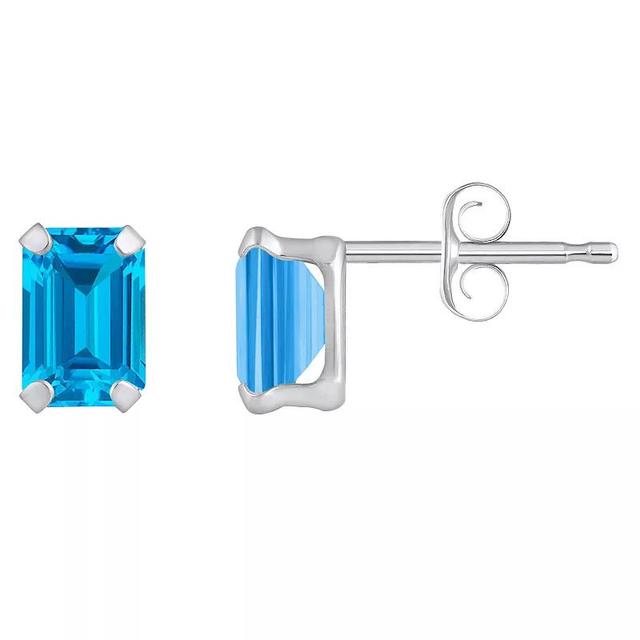 Celebration Gems 10k Gold Emerald Cut Swiss Blue Topaz Stud Earrings, Womens Product Image