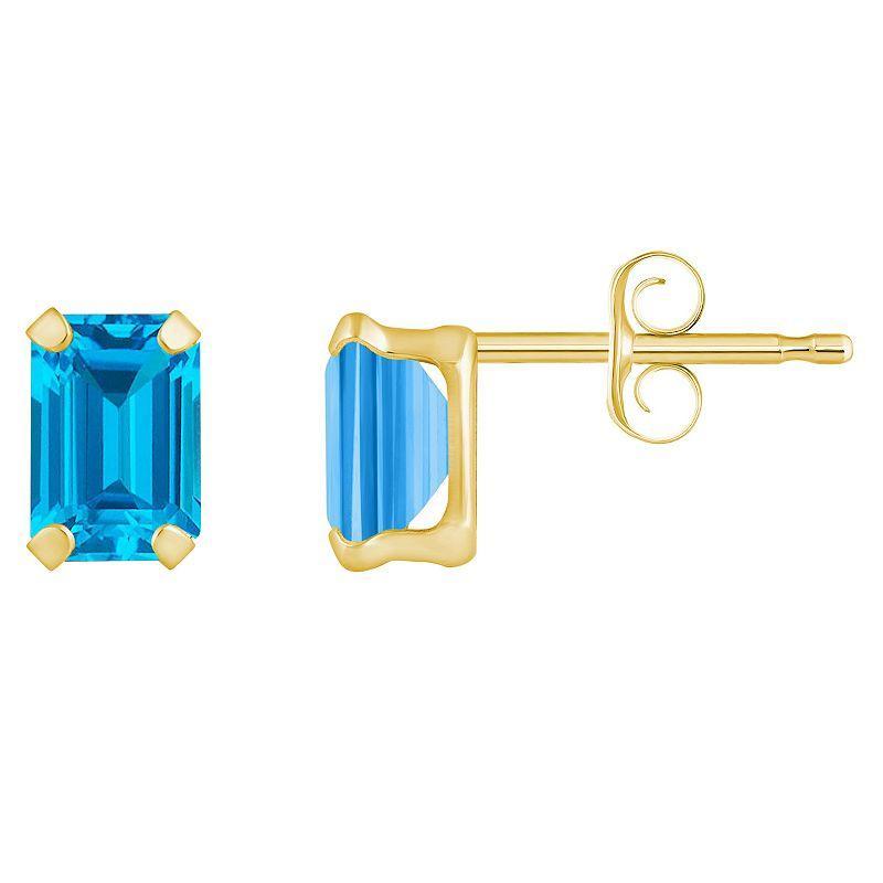 Celebration Gems 10k Gold Emerald Cut Swiss Blue Topaz Stud Earrings, Womens, White Product Image