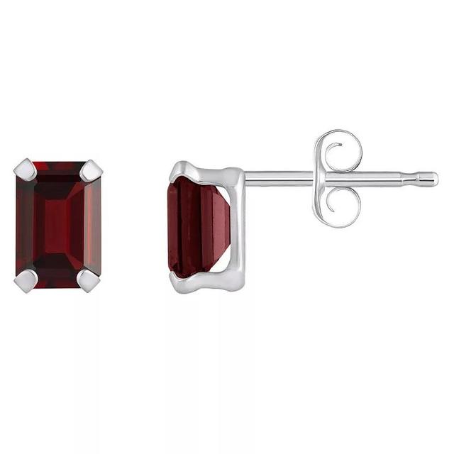 Celebration Gems 10k Gold Emerald Cut Garnet Stud Earrings, Womens, White Product Image