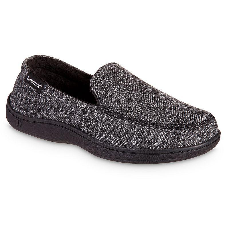 Isotoner Mens Advanced Memory Foam Herringbone Harvey Moccasin Comfort Slippers - Navy Product Image