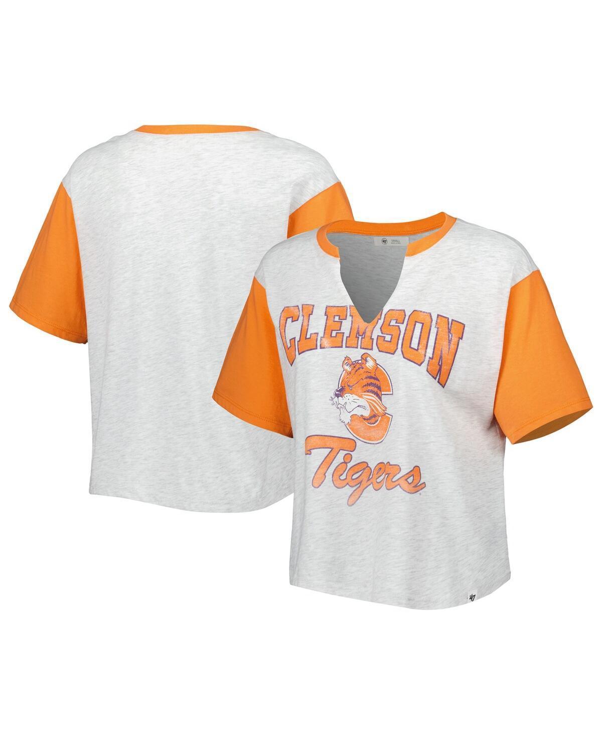 Womens 47 Brand Gray Distressed Clemson Tigers Dolly Cropped Notch Neck T-shirt - Gray Product Image