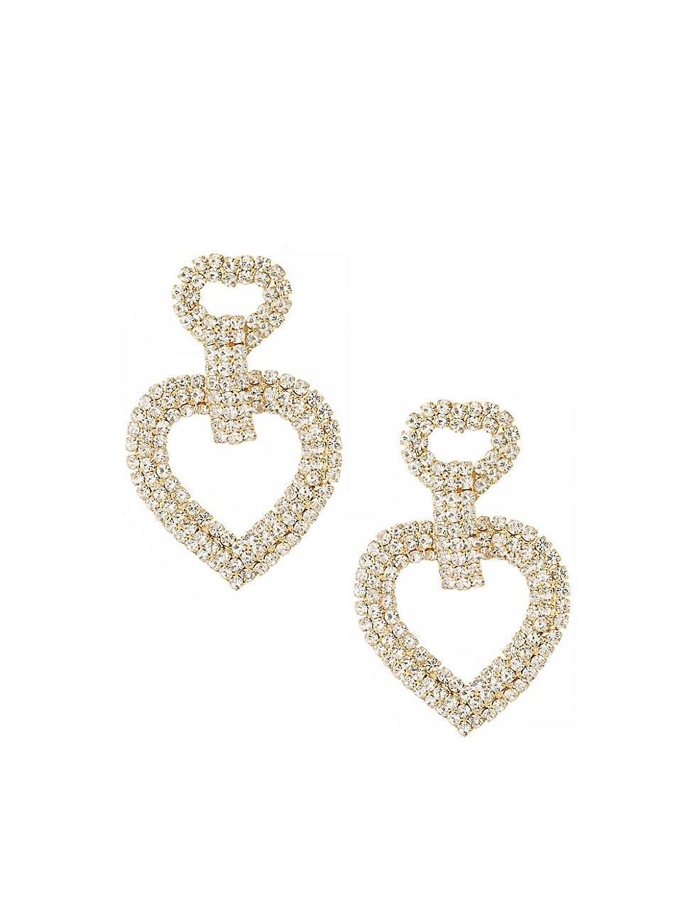 Womens Dove Drop Heart 18K Gold-Plate & Crystal Earrings Product Image