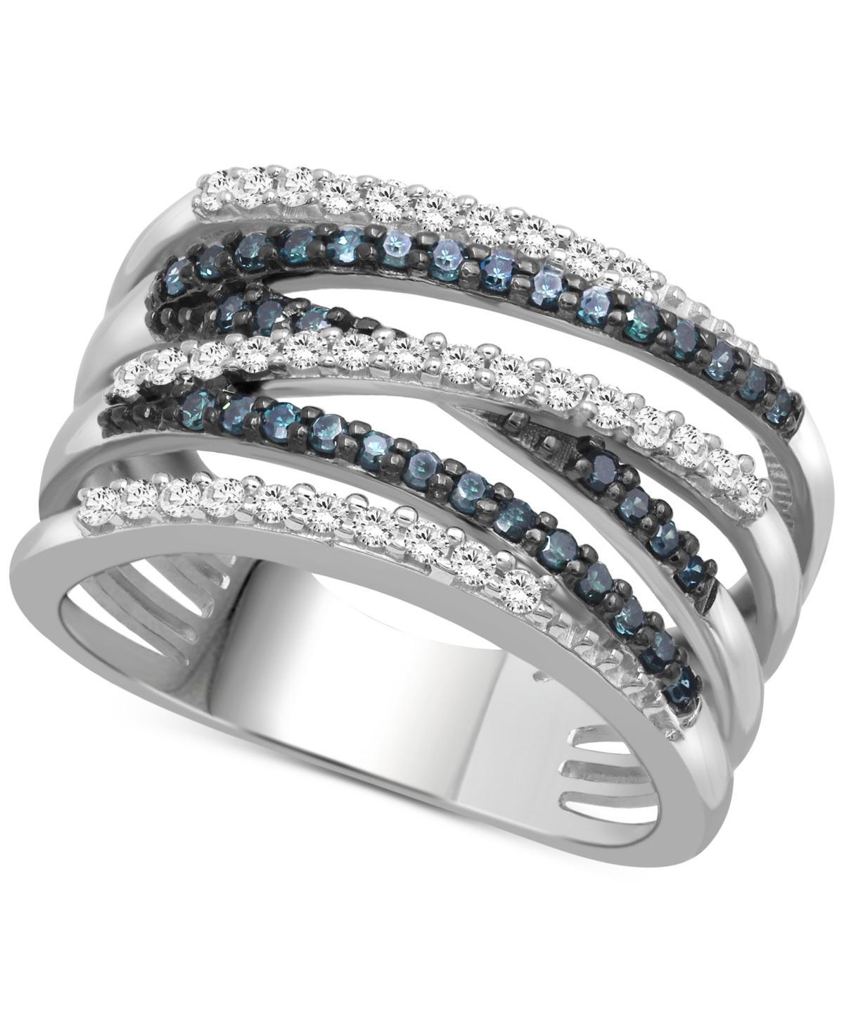 Jewelexcess Sterling Silver 1/2 Carat T.W. Blue & White Diamond Crossover Ring, Womens Product Image