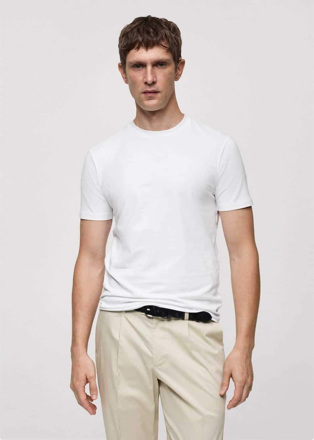 MANGO MAN - Stretch cotton T-shirt whiteMen Product Image