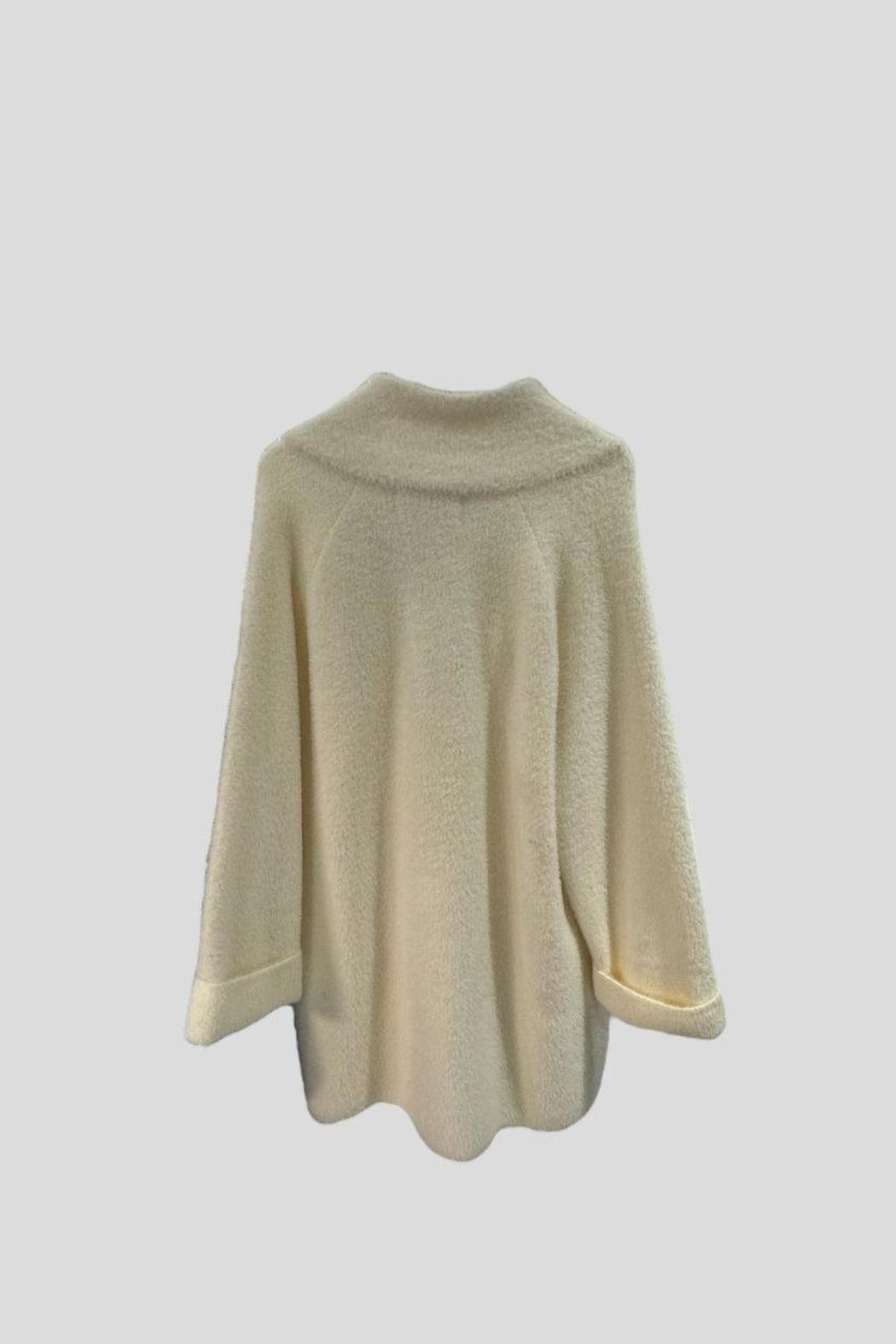 Ivory Fuzzy Mid Length Coat Product Image