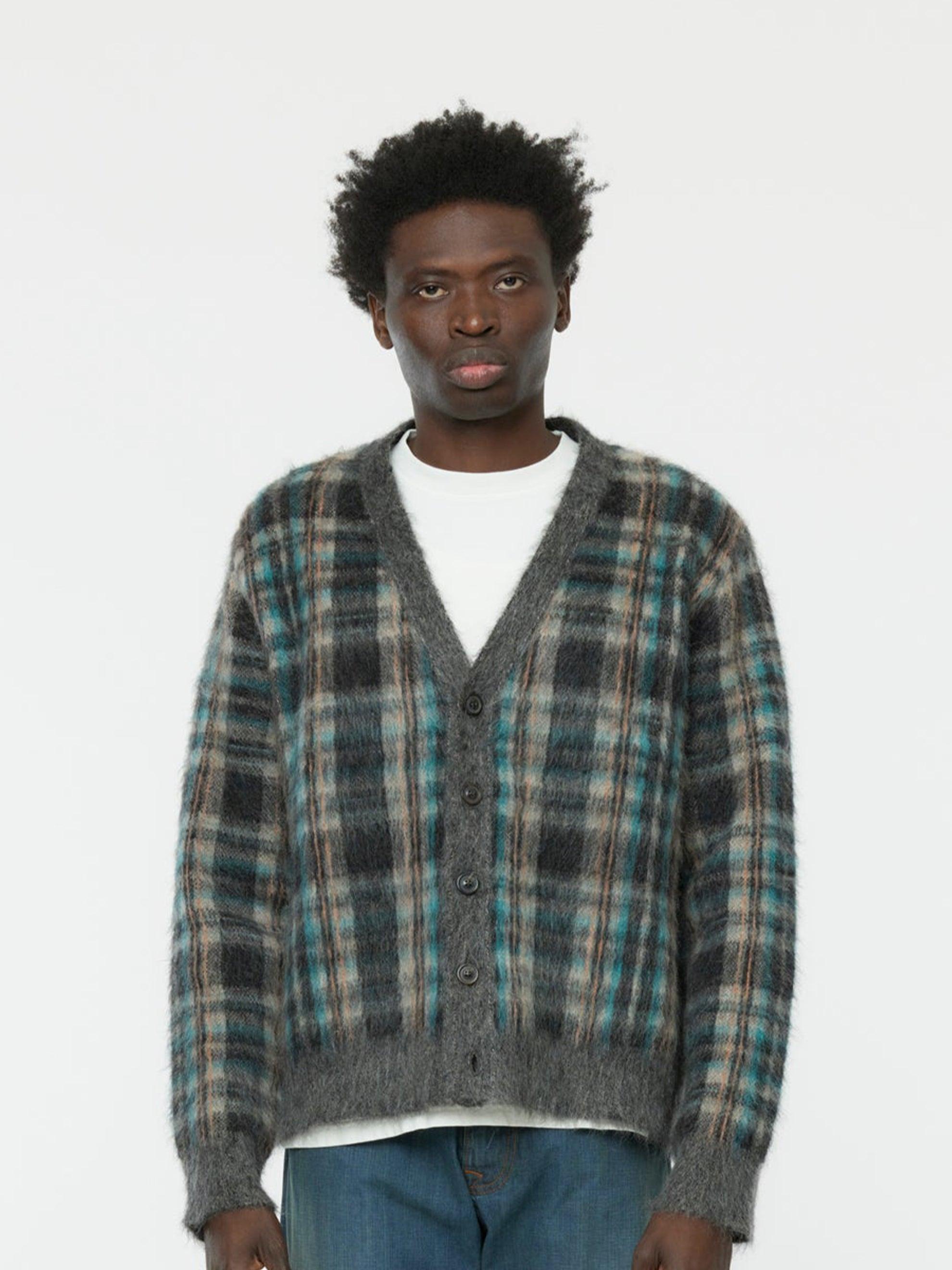 Brushed Check Cardigan (Petrol) Product Image