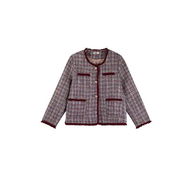 Plus Size V-Neck Plaid Button-Up Jacket Product Image