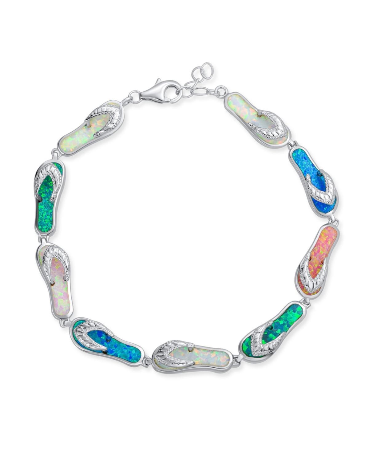 Bling Jewelry Tropical Vacation Beach Multi Color Flip Flop Sandal Created Opal Bracelet For Women Sterling Silver Product Image