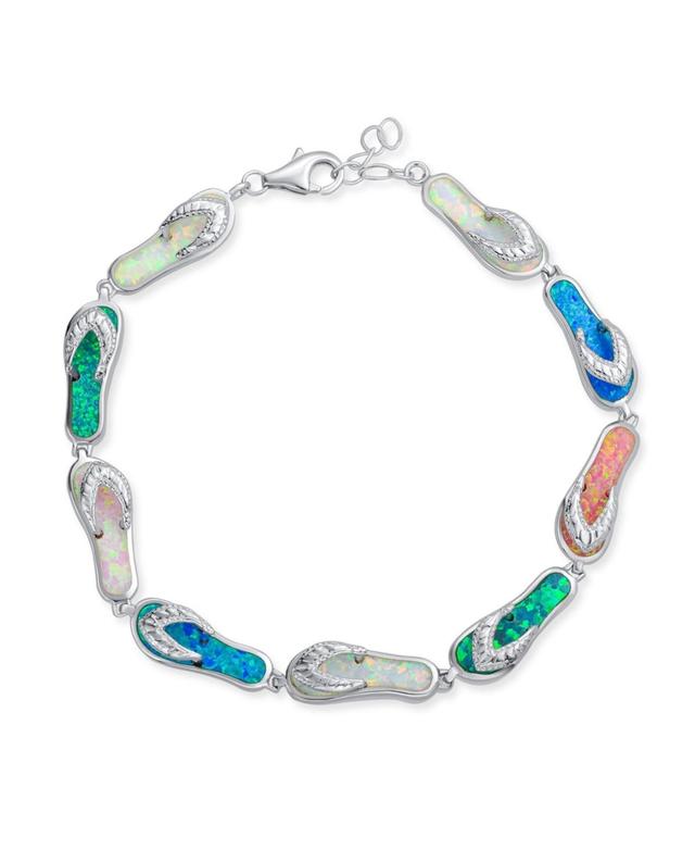 Bling Jewelry Tropical Vacation Beach Multi Color Flip Flop Sandal Created Opal Bracelet For Women Sterling Silver Product Image