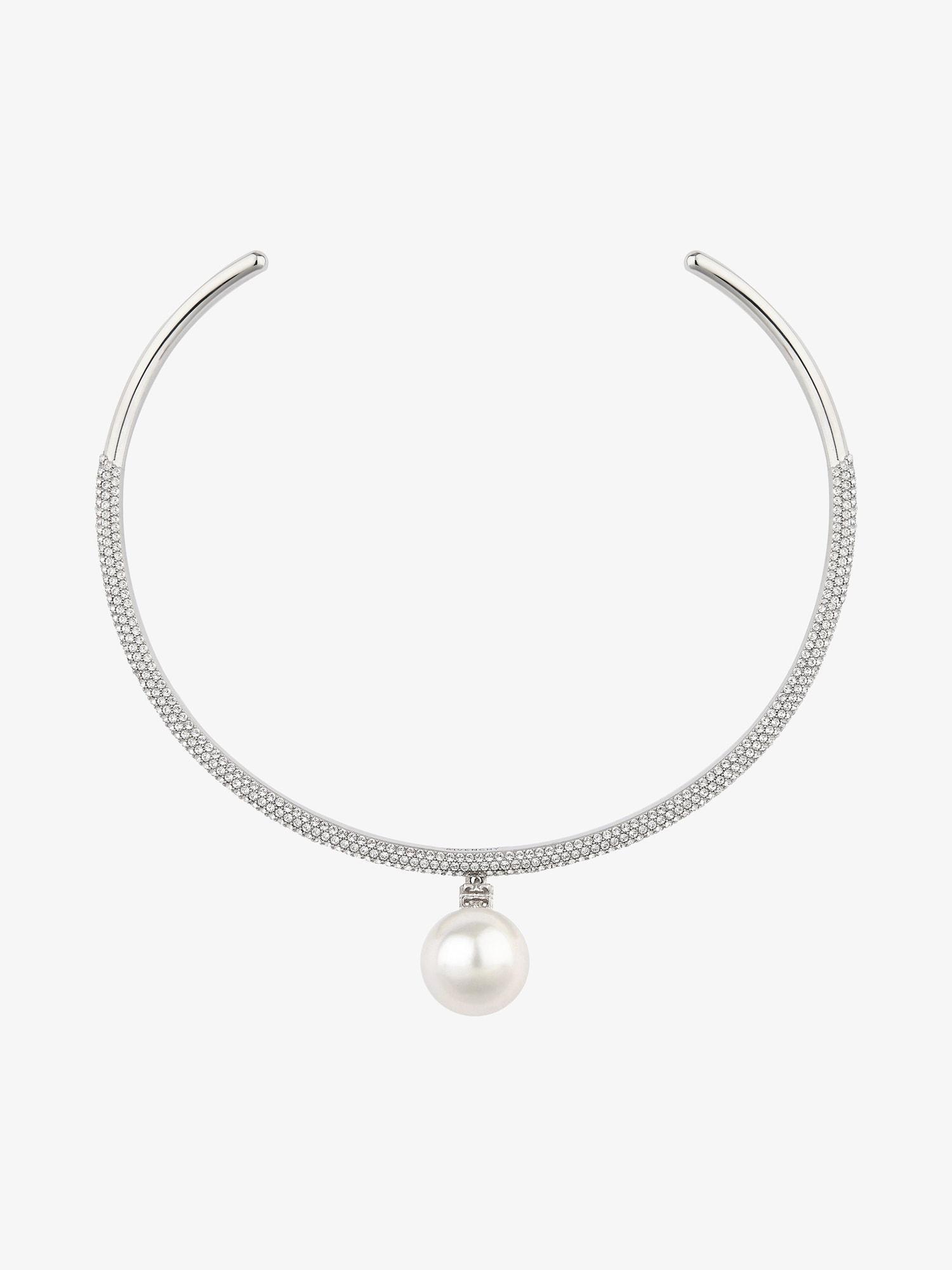 Pearl torque necklace in metal with pearl and crystals Product Image