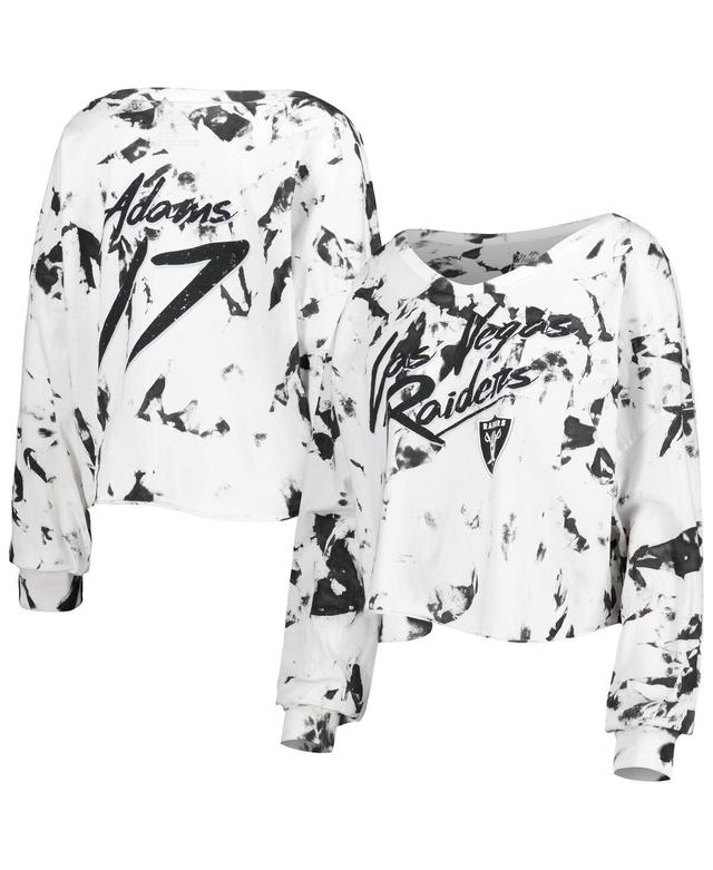 Womens Majestic Threads Davante Adams White Las Vegas Raiders Off-Shoulder Tie-Dye Name and Number Cropped Long Sleeve V-Neck T-shirt Product Image