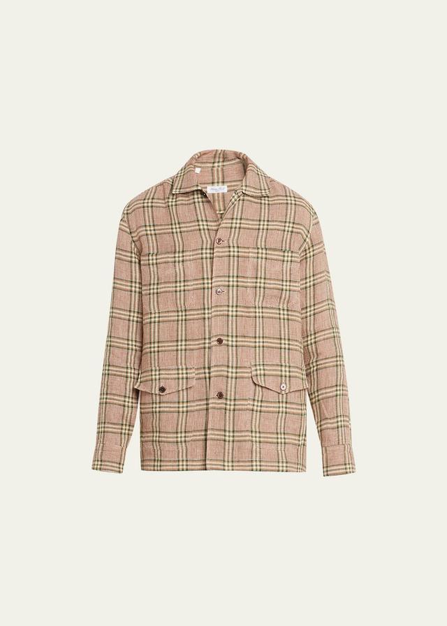 Mens Plaid Linen Shirt Jacket Product Image