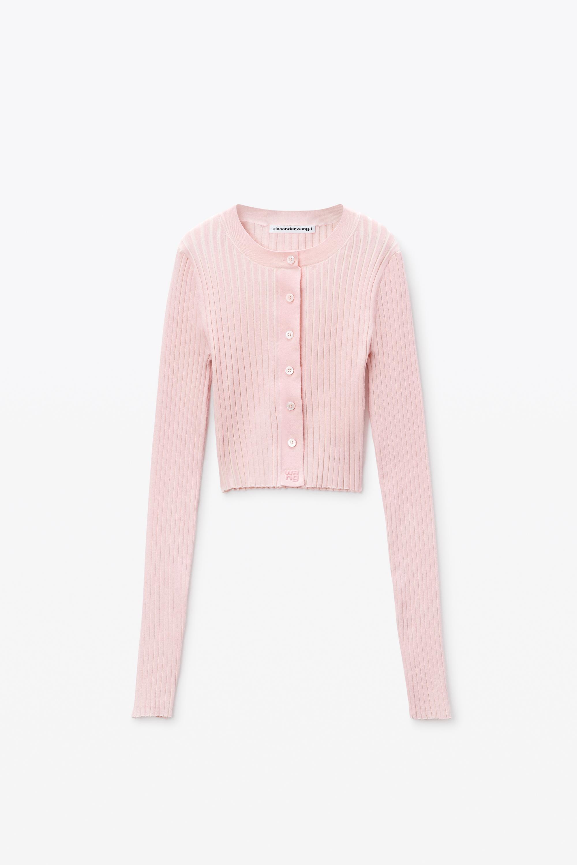 Shrunken Long-sleeve Cardigan In Rib-knit Product Image