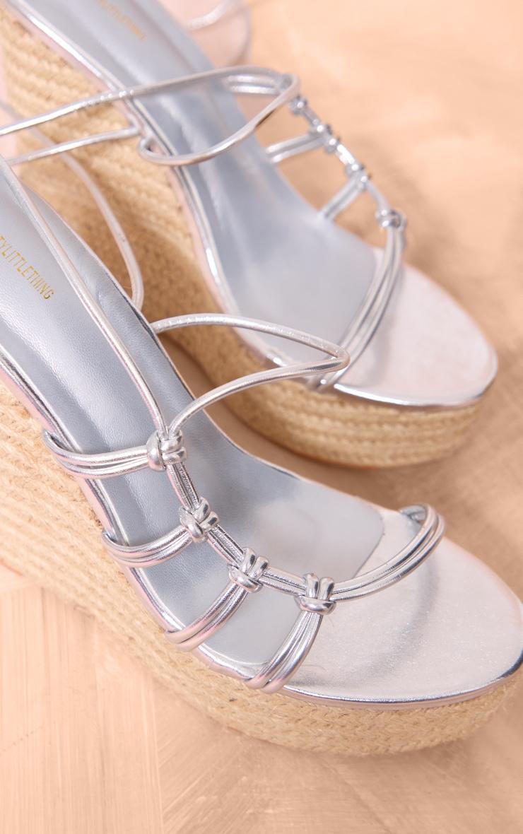 Silver PU Round Toe Knot Detail High Heeled Wedges Product Image