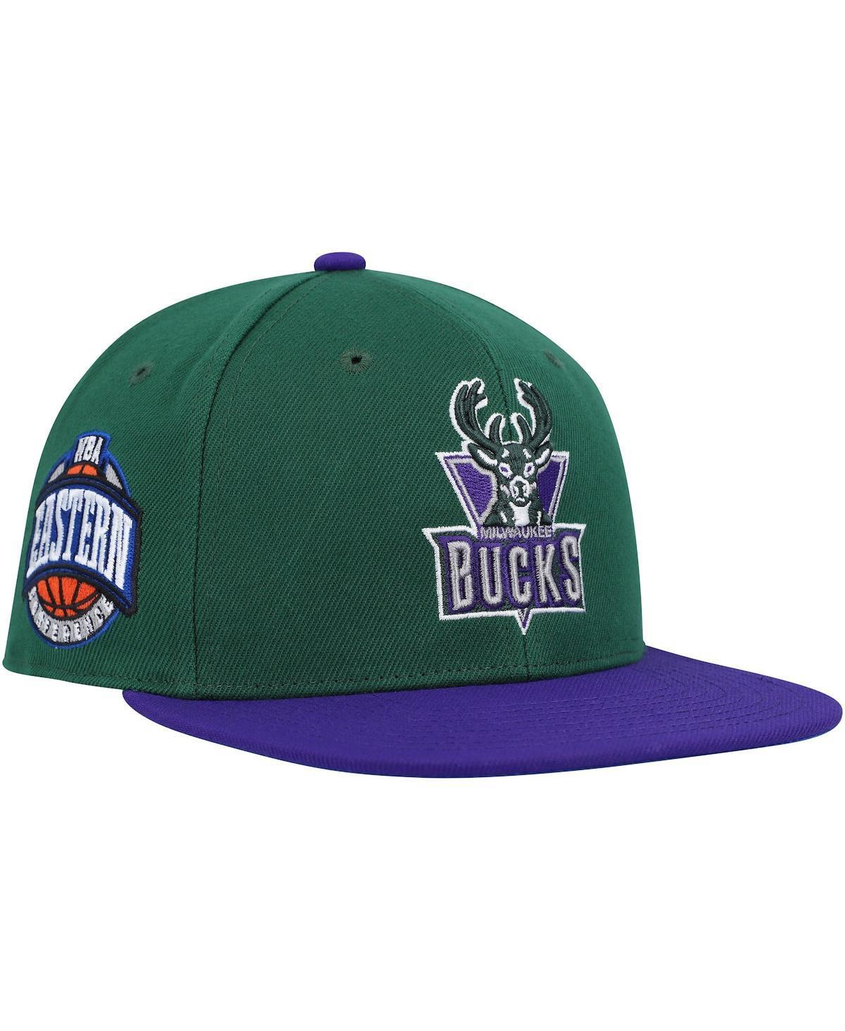 Mens Mitchell & Ness Hunter Green Milwaukee Bucks Hardwood Classics Coast to Coast Fitted Hat - Hunter Green Product Image