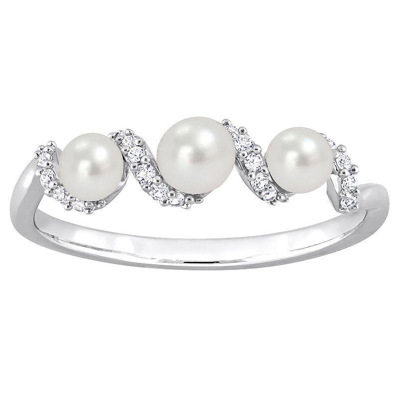 Stella Grace Sterling Silver Freshwater Cultured Pearl & Lab-Created White Sapphire Swirl Wedding Ring, Womens Product Image