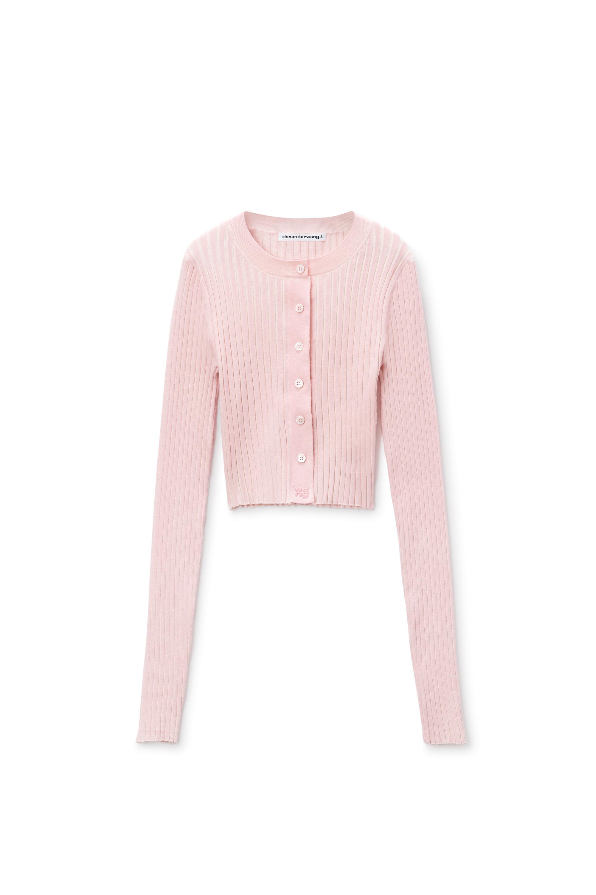 Shrunken Long-sleeve Cardigan In Rib-knit Product Image