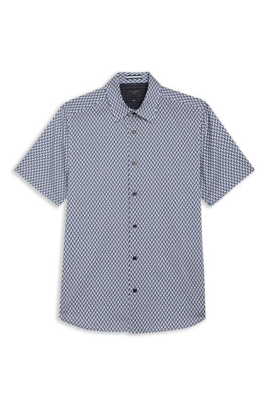 Printed Short Sleeve Button Front Shirt In Navy Product Image