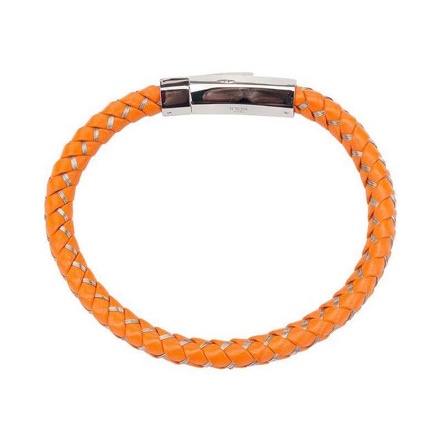 Mens Orange Braided Leather Bracelet Stainless Product Image