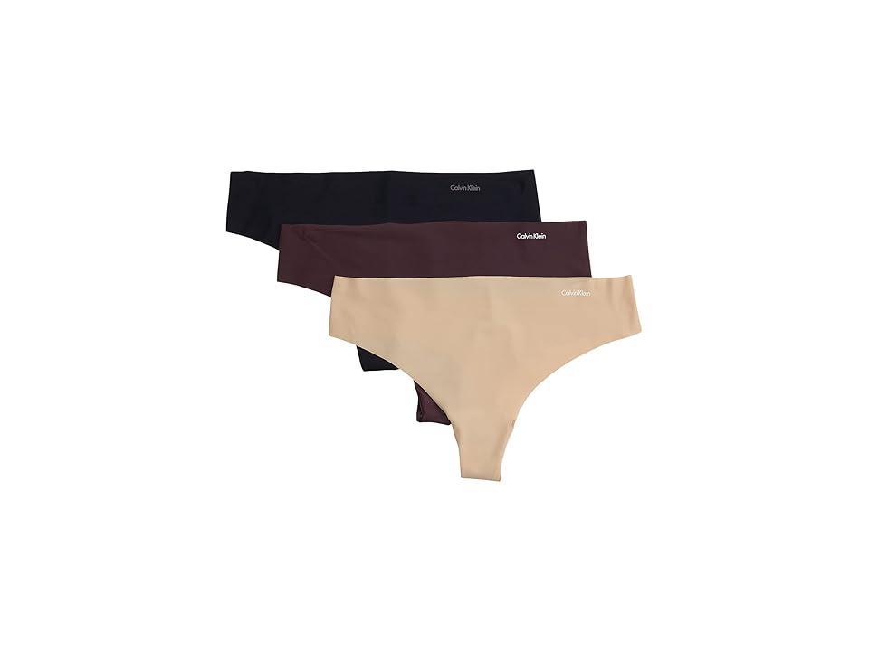 Calvin Klein Underwear Invisibles 3-Pack Thong (Light Caramel/Power Plum Women's Underwear Product Image