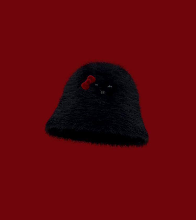 Bow Faux Fur Bucket Hat Product Image