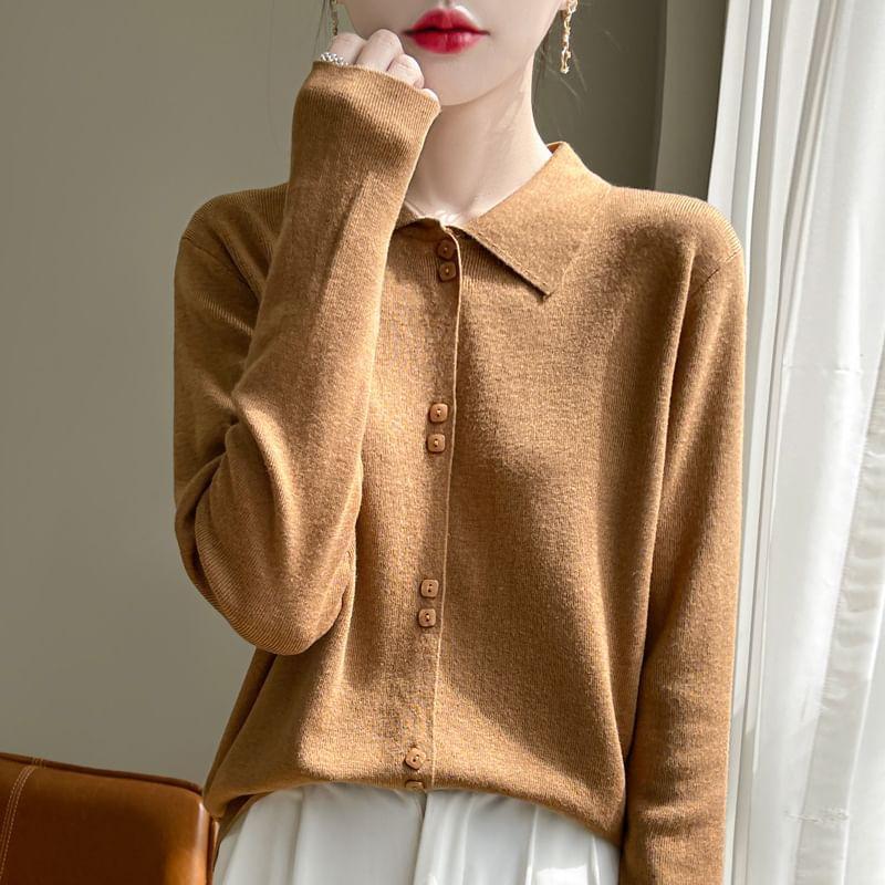 Collared Plain Cardigan Product Image