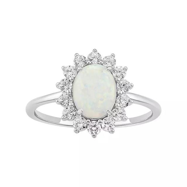 PRIMROSE Sterling Silver Oval Opal Flower Ring on Polished Band, Womens Silver Tone White Product Image