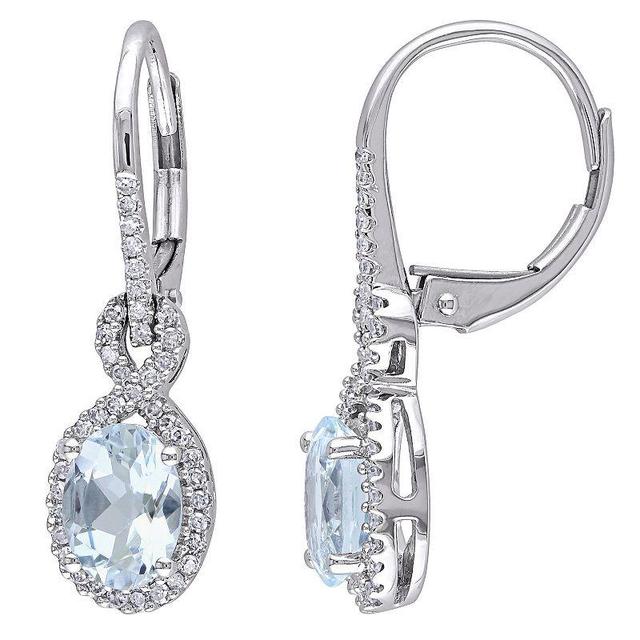 Stella Grace 10k White Gold 1/4 Carat T.W. Diamond & Aquamarine Infinity Leverback Earrings, Womens, Blue Product Image