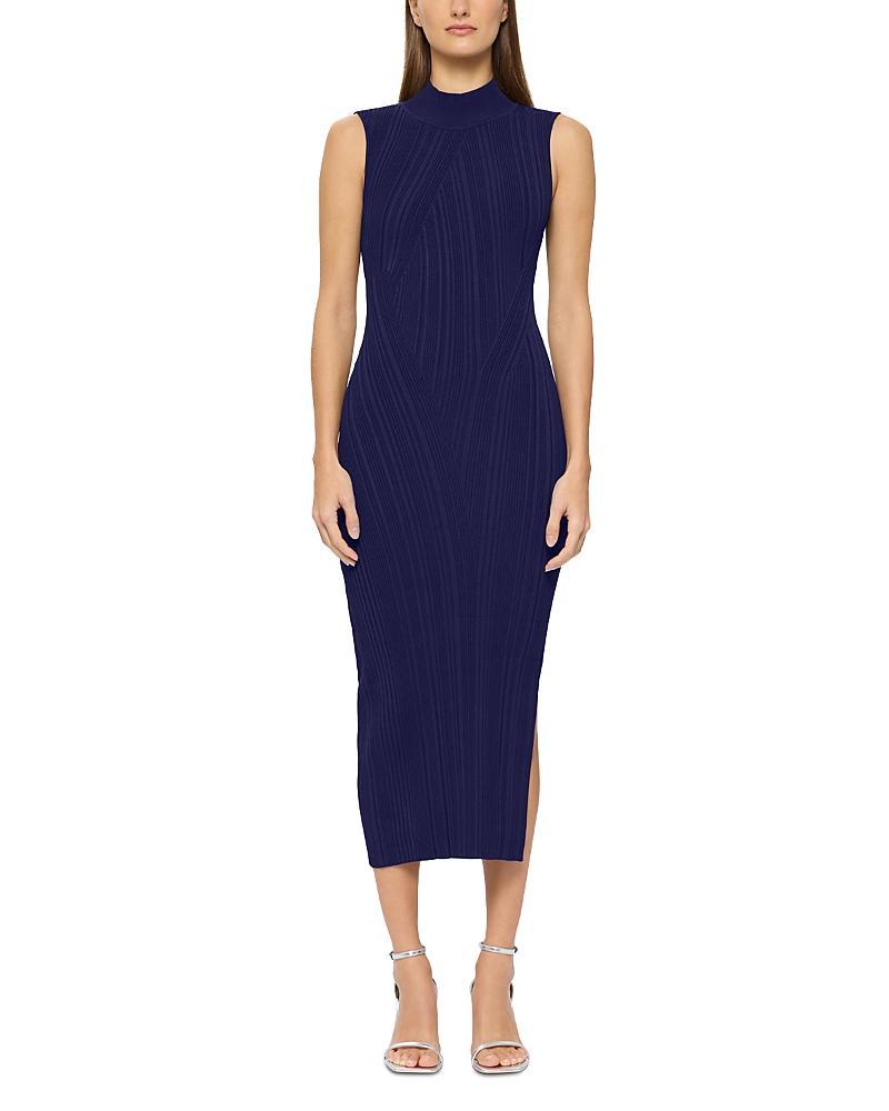 Herve Leger Sleeveless Ribbed Turtleneck Midi Dress Product Image