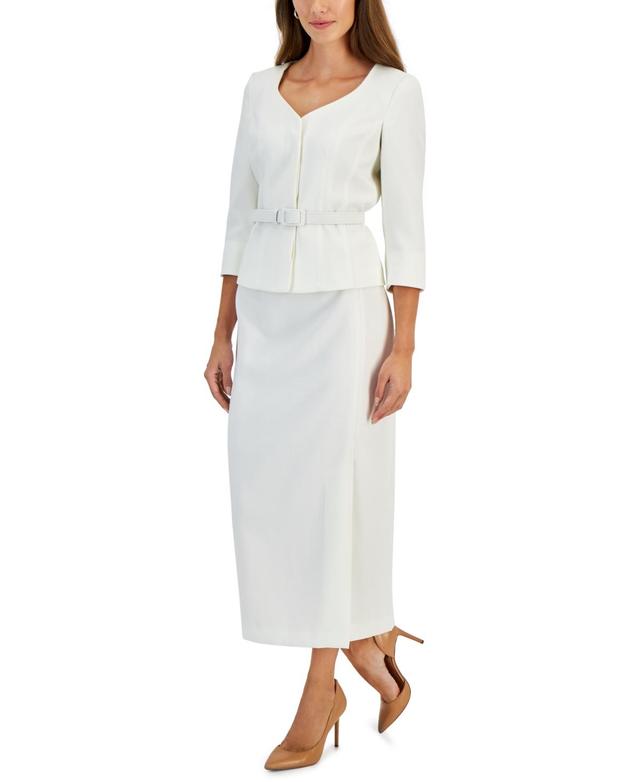 Le Suit Womens 3/4-Sleeve Belted Jacket & Midi Skirt Product Image