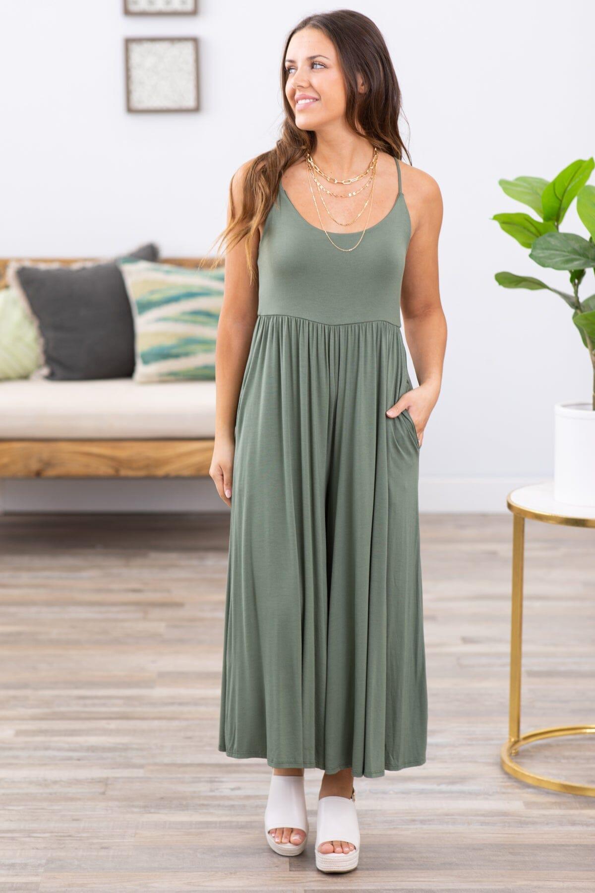 Olive Fit and Flare Wide Leg Jumpsuit Product Image