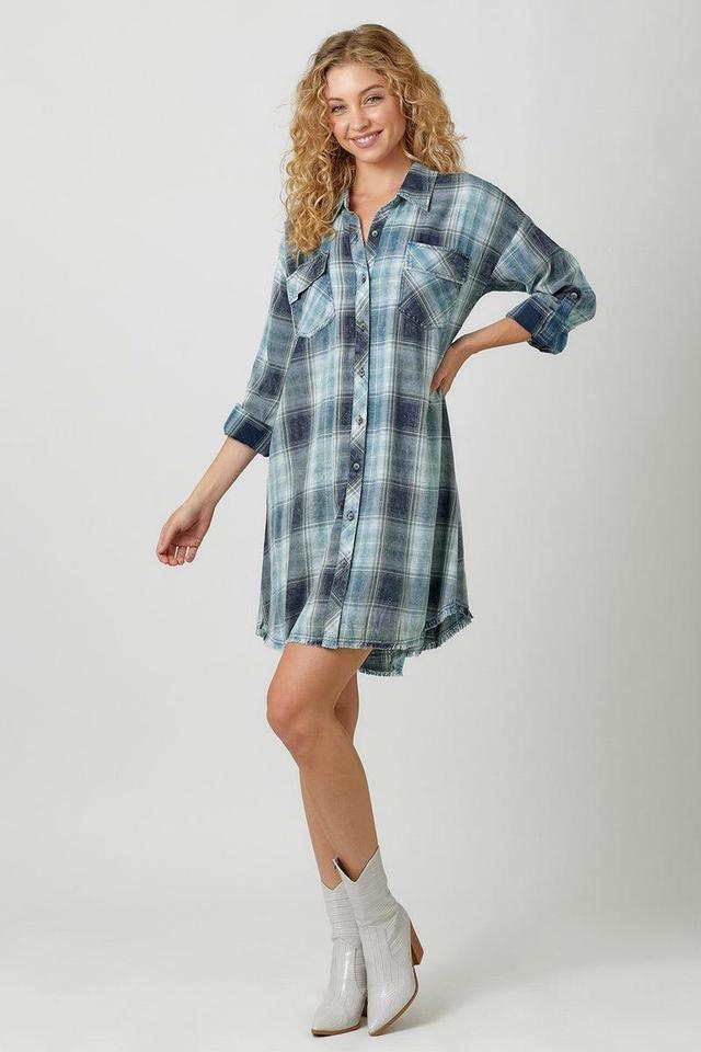 Washed Plaid Shirt Dress Product Image