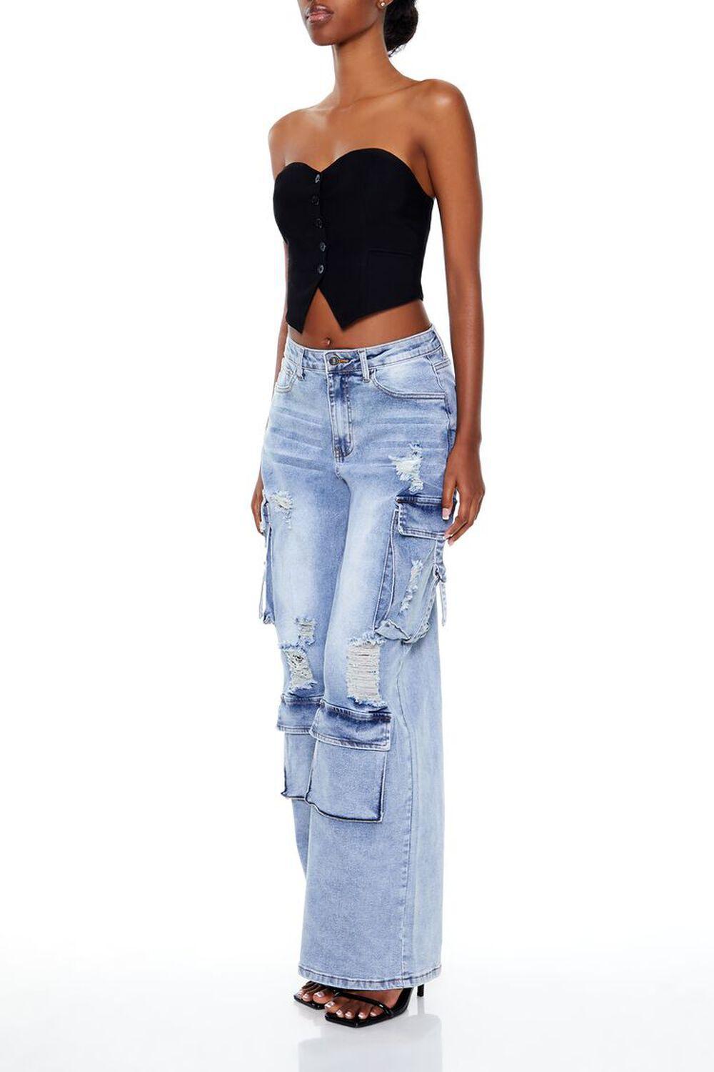 Distressed High-Rise Cargo Jeans | Forever 21 Product Image