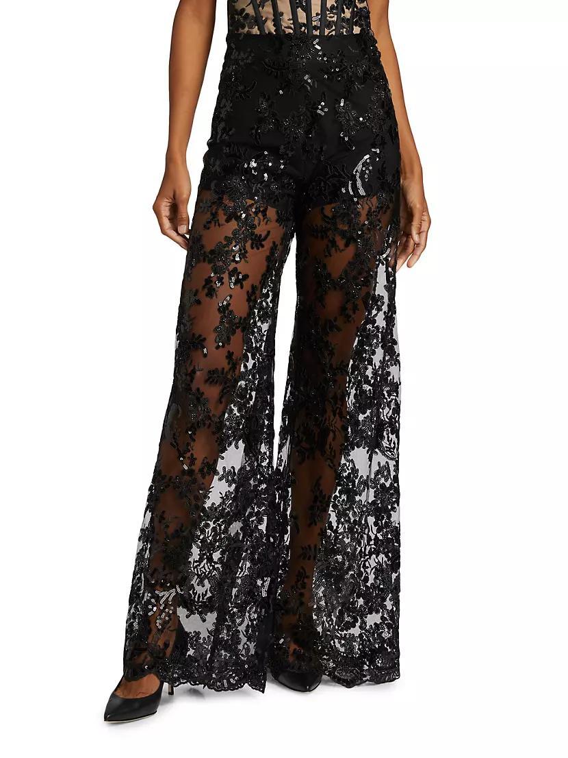 Athena Embellished Sheer Lace Wide-Leg Pants Product Image