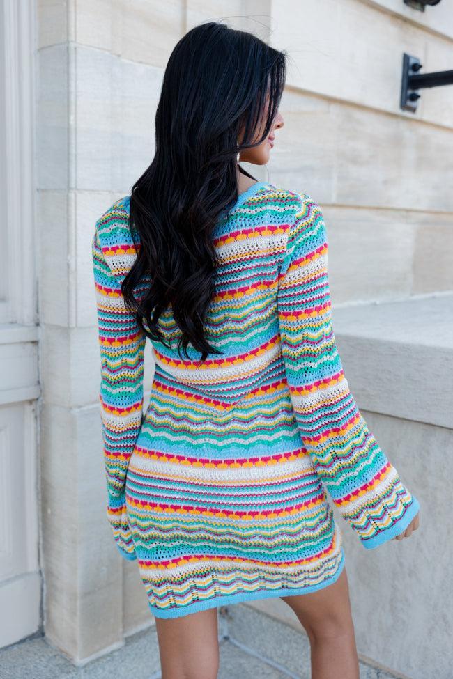 What It Is Multi Stripe Crochet Mini Dress Product Image