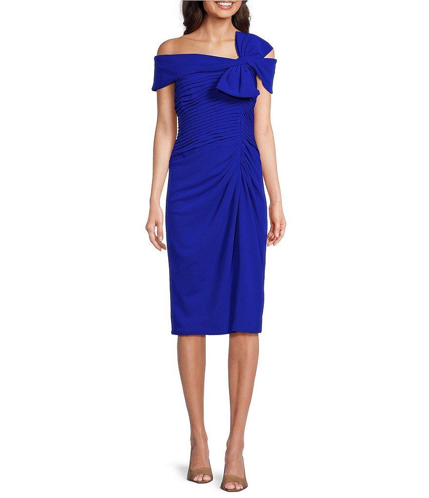 Tadashi Shoji Stretch Crepe Off-The-Shoulder Ruched Bow Front Sheath Dress Product Image