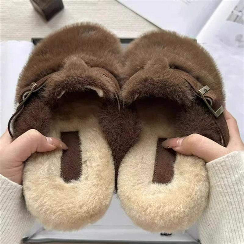 Buckled Fluffy Slippers Product Image