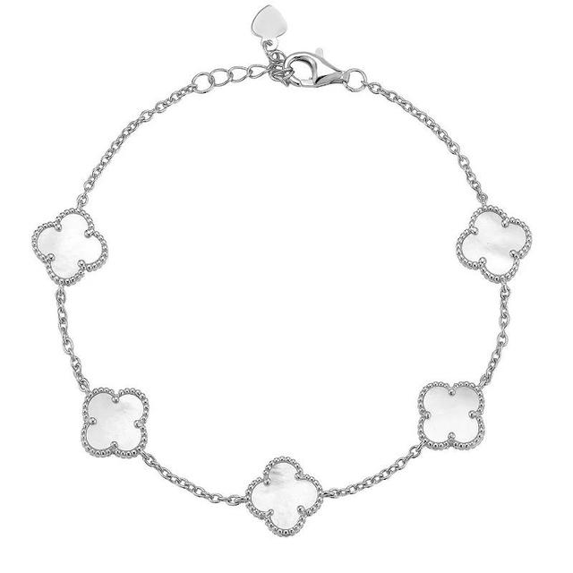 Sunkissed Sterling Sterling Silver Mother of Pearl Clover Bracelet, Womens Silver Tone Product Image