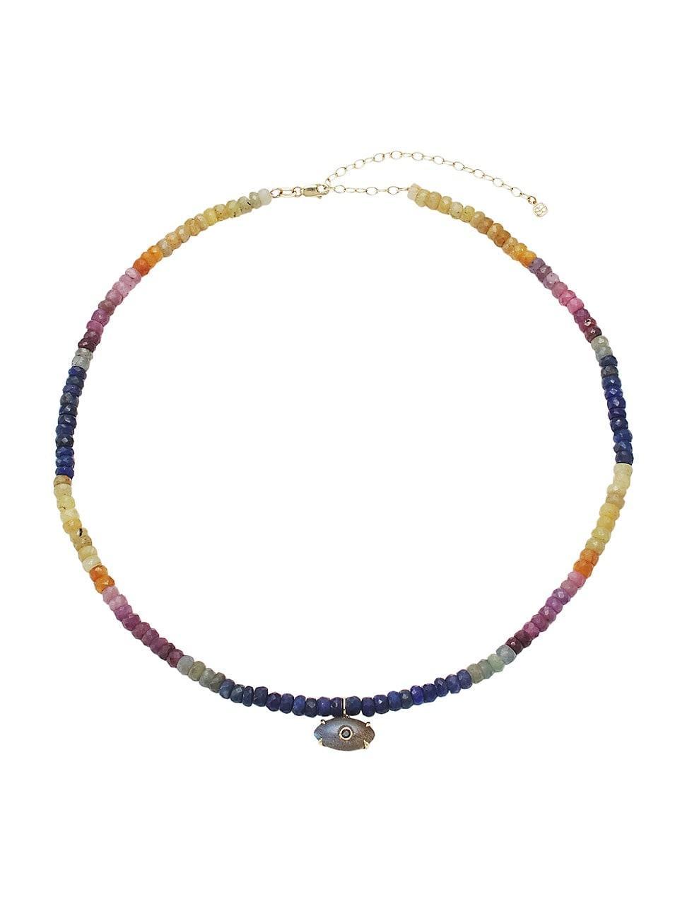 14K Yellow Gold, Sapphire & Labradorite Evil Eye Pendant Necklace Product Image