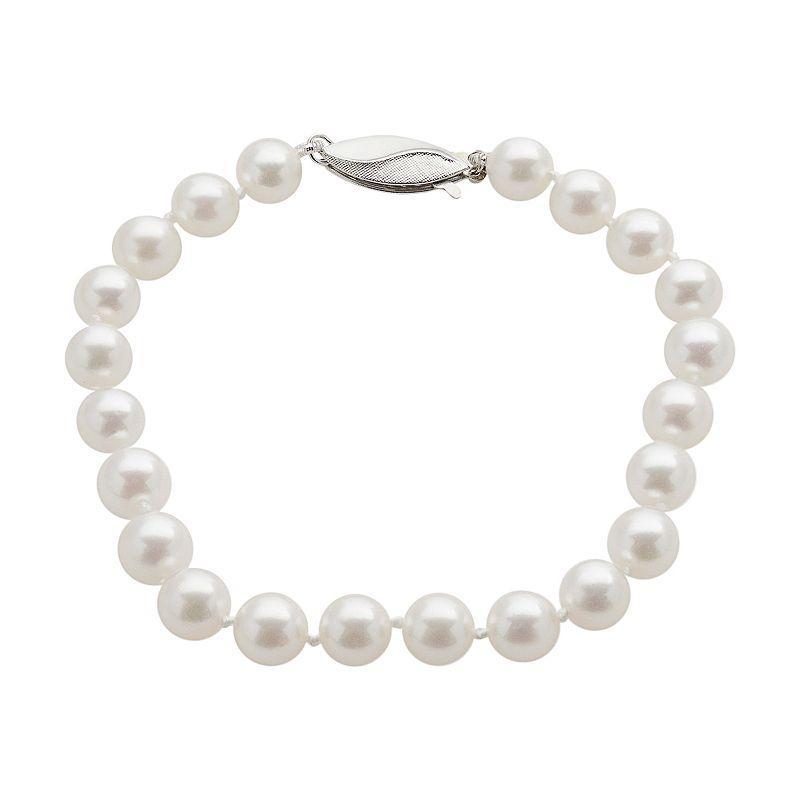 18k White Gold AA Akoya Cultured Pearl Bracelet (6.5-7 mm), Womens Product Image