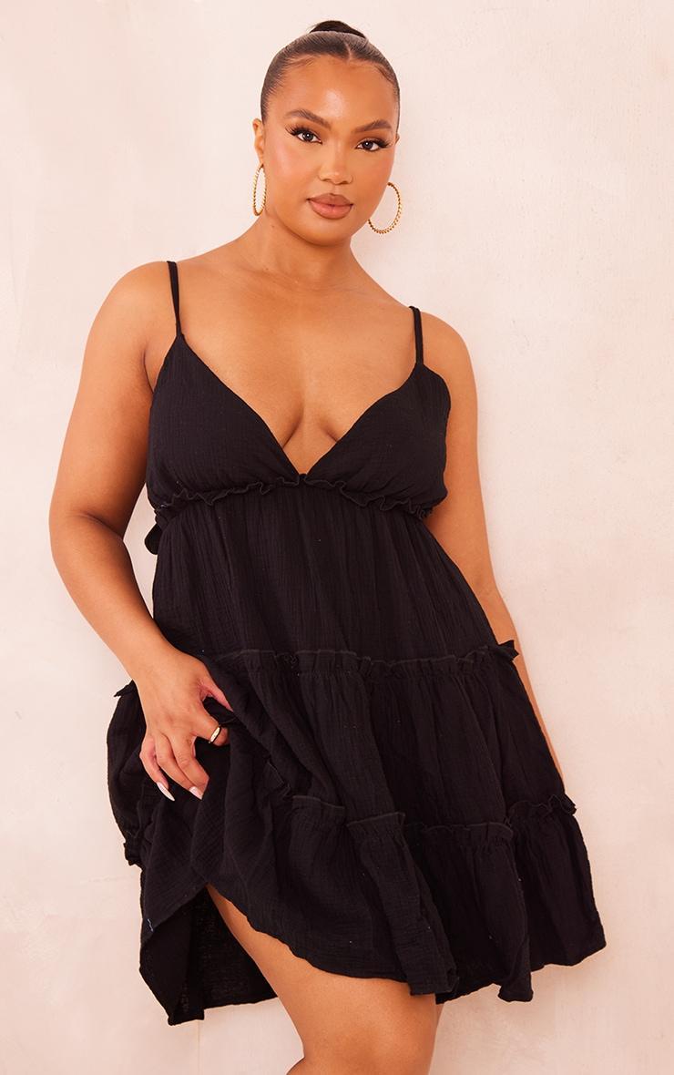 Plus Black Tiered Cheesecloth Shift Dress Product Image