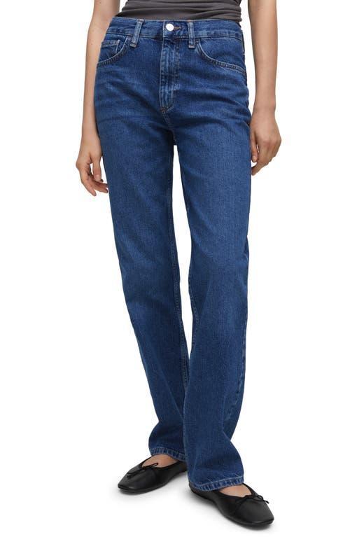 MANGO - Mid-rise straight jeans dark blue - 2 - Women Product Image