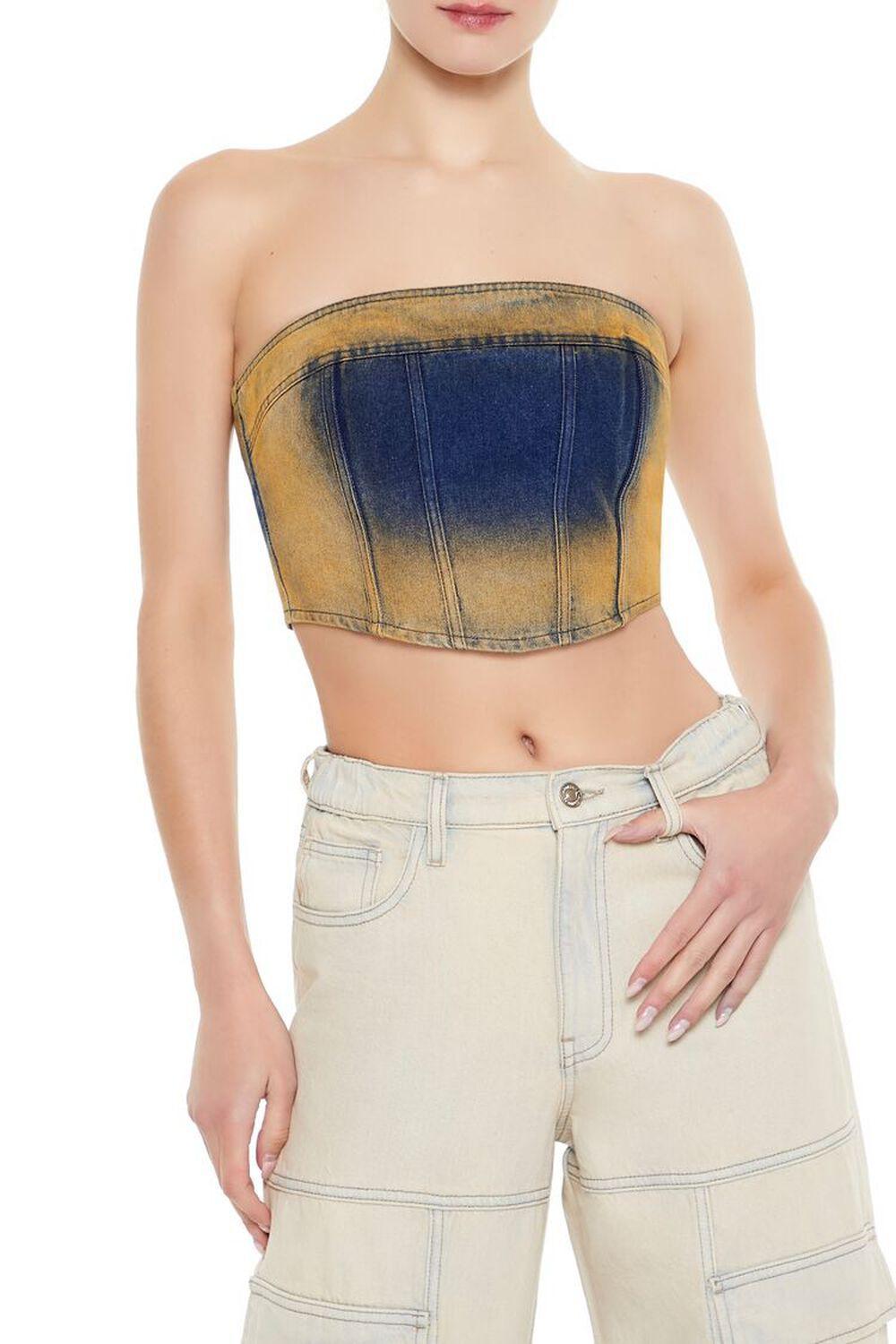 Sandblasted Denim Tube Crop Top | Forever 21 Product Image